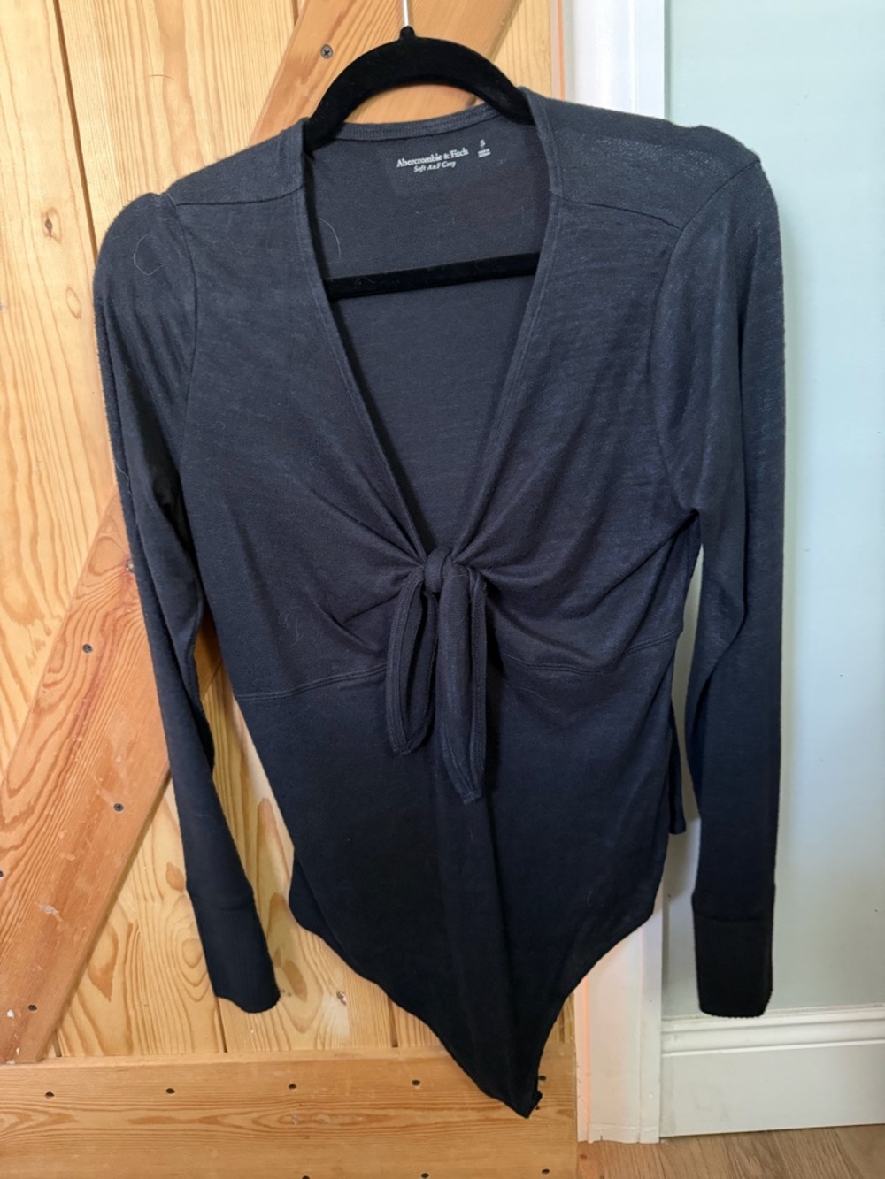 Abercrombie & Fitch Black Long Sleeve Tie-Front Bodysuit